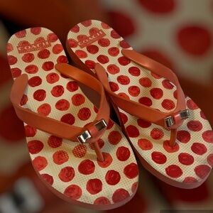 Coach Amel Coral/Orange Sz 7 Polka Dot Thong Flip Flops